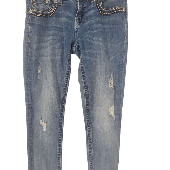 Miss Me Boyfriend Ankle Jeans 27 Womens Low Rise Distressed Skinny Bejeweled - Picture 5 of 11